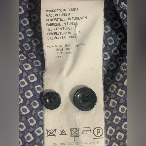 ARMANI COLLEZIONI Silk Navy Blue White & Gray Geometric Print Size M - Picture 7 of 9